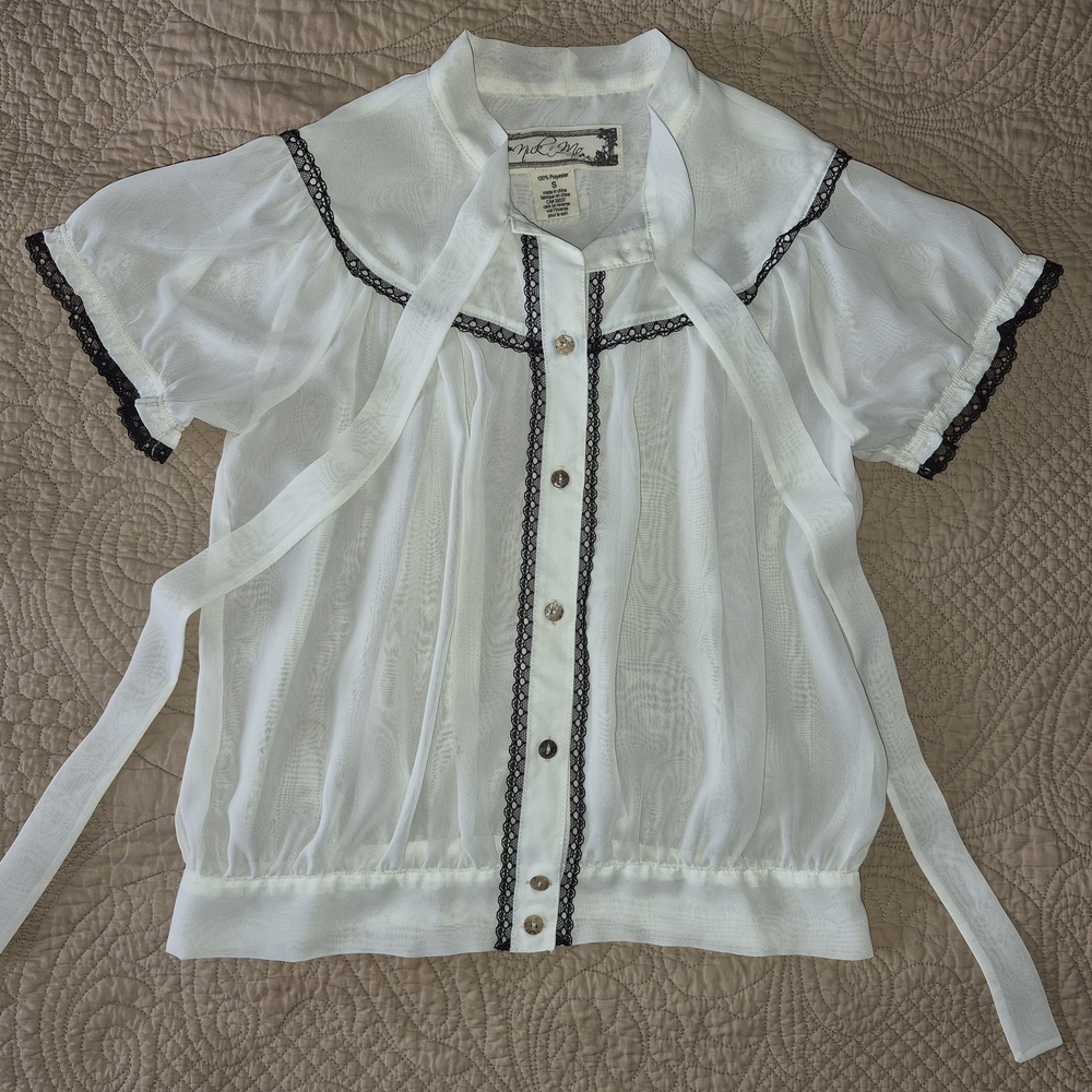 Nick & Mo White Sheer Blouse with Black Lace